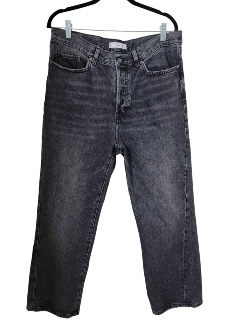 MNG (Mango) Size 10 Washed Black Wide Leg, High Rise Denim Jeans